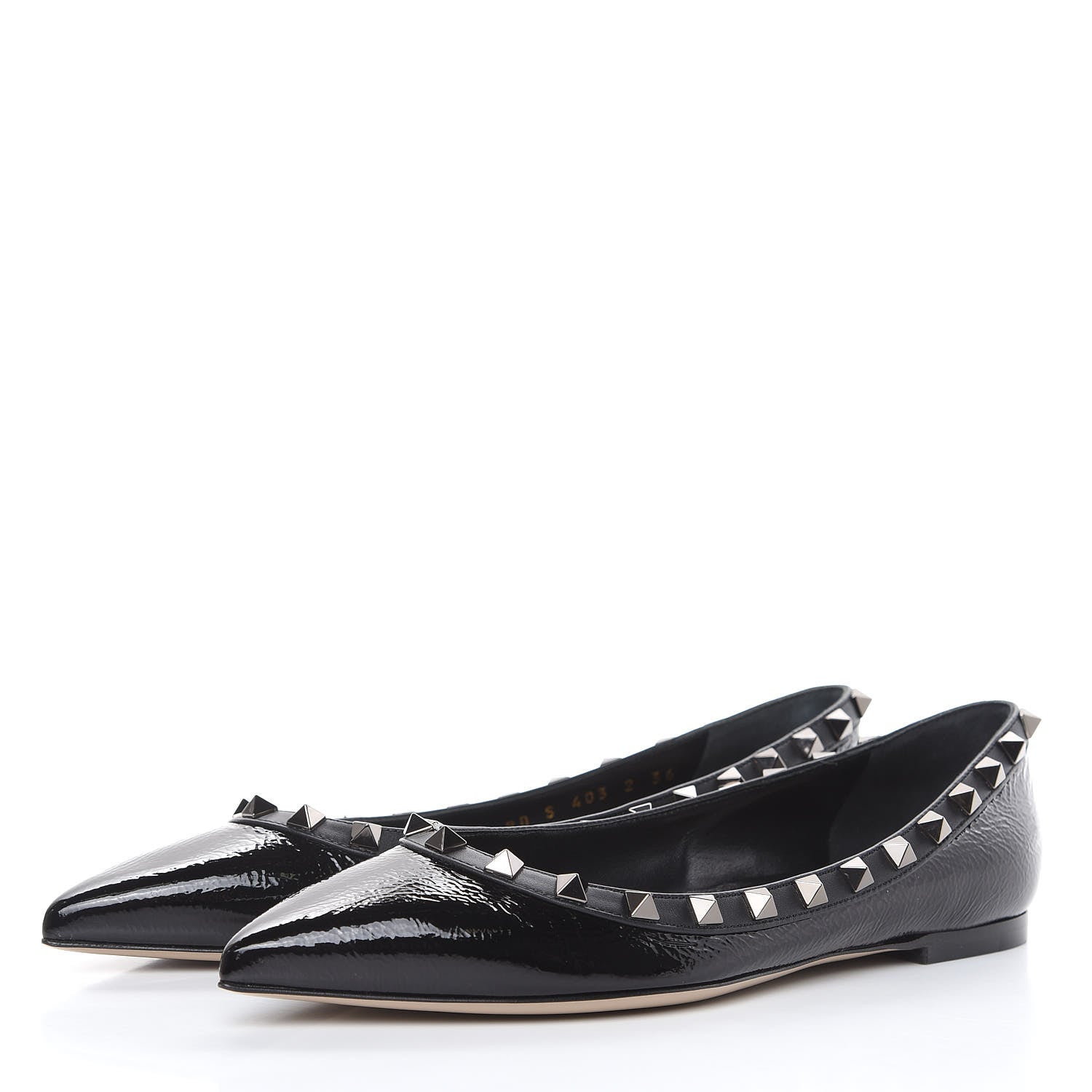 Valentino Garavani Wrinkled Patent Rockstud Ballerina Flats 36 Black 3 of 11