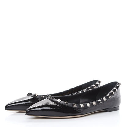 Valentino Garavani Wrinkled Patent Rockstud Ballerina Flats 36 Black 3 of 11