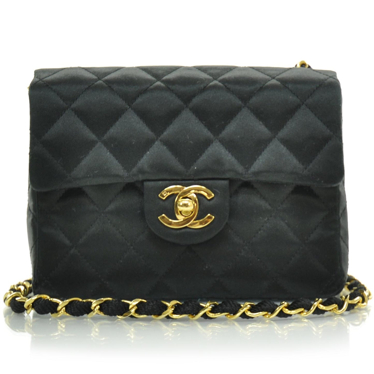 Satin Quilted Mini Flap Black