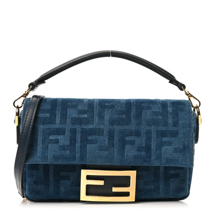 Fendi Flocked Denim FF Mini Baguette Blue Abyss 1 of 10