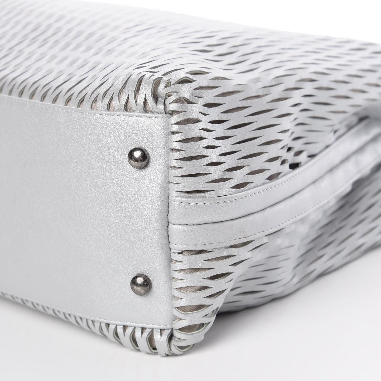 Calfskin Laser Cut Perforated CC Tote Silver