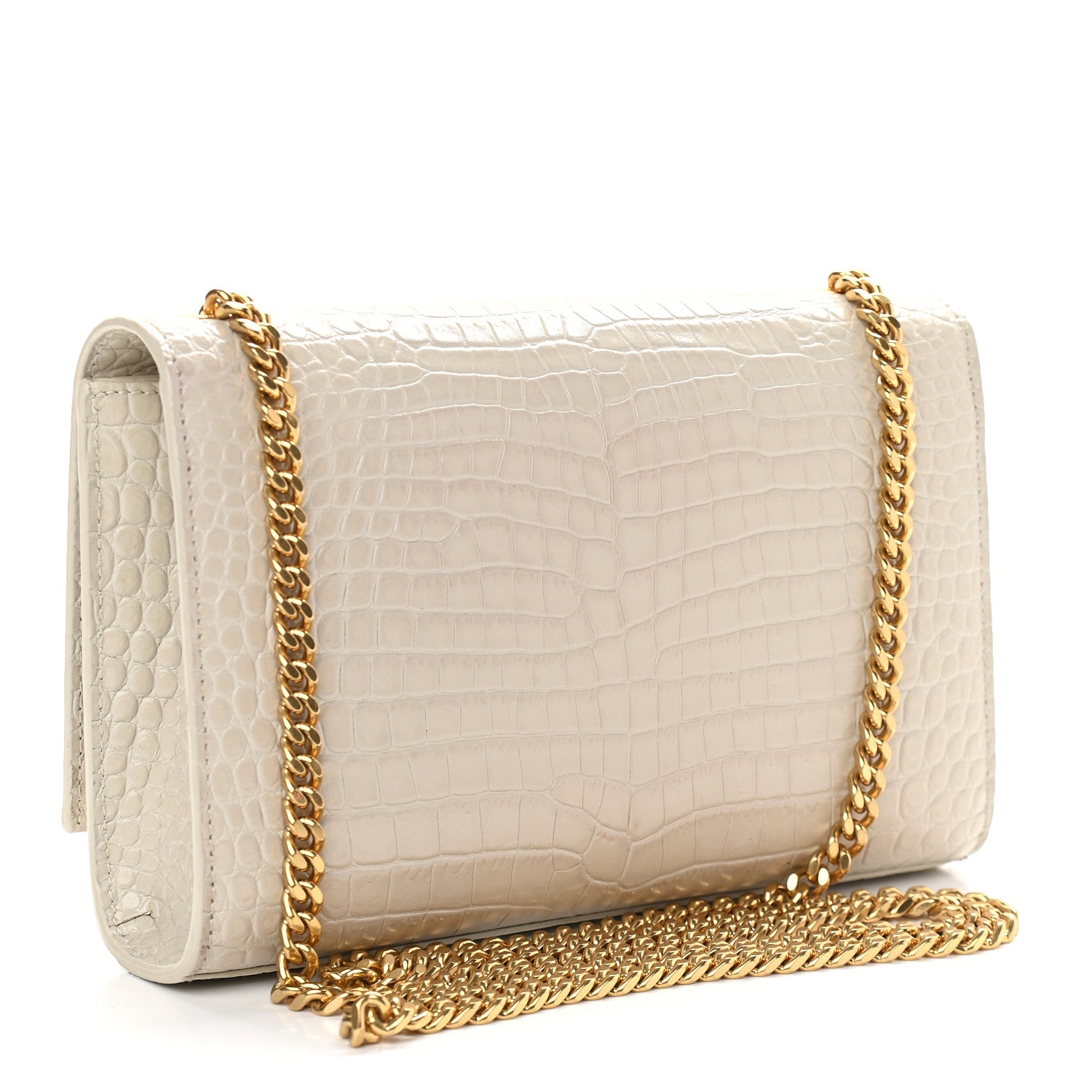 Saint Laurent Calfskin Crocodile Embossed Small Classic Monogram Kate Tassel Satchel Crema Soft 2 of 8