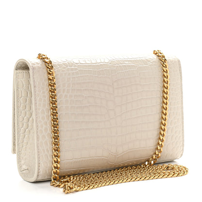 Saint Laurent Calfskin Crocodile Embossed Small Classic Monogram Kate Tassel Satchel Crema Soft 2 of 8