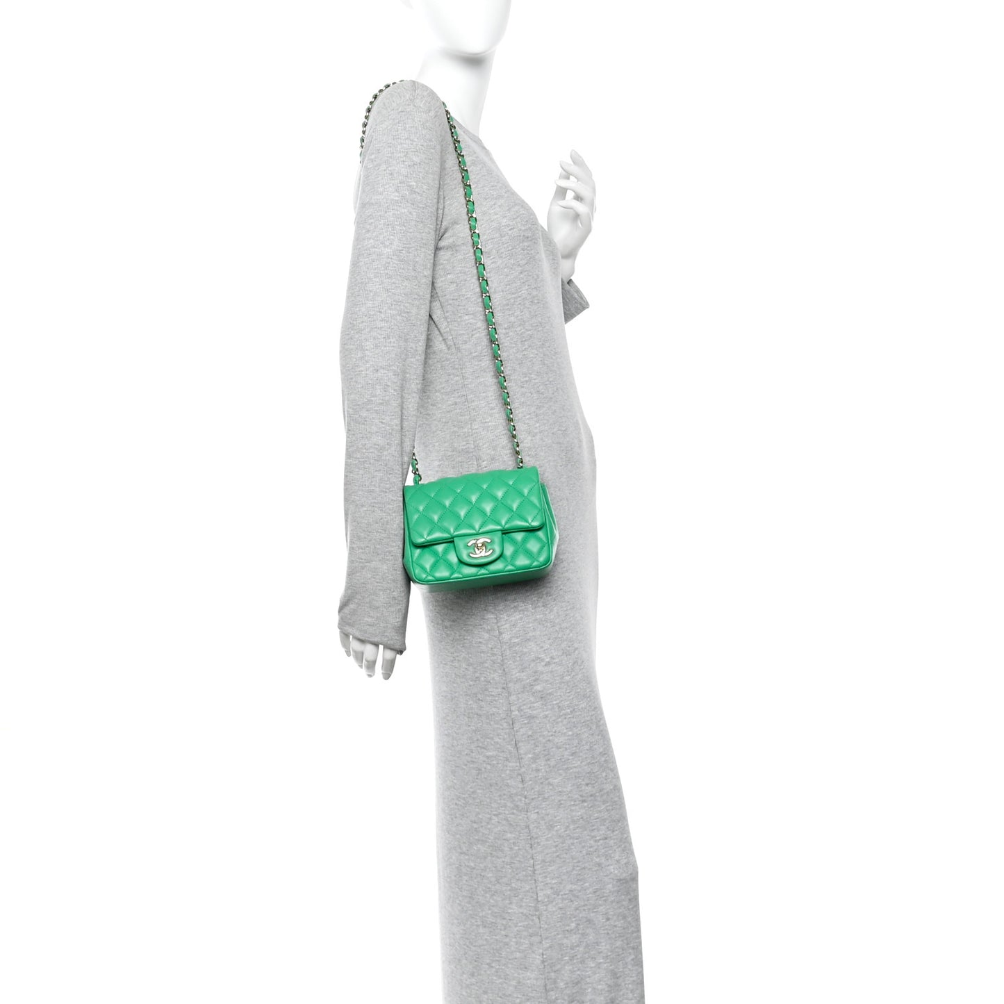 Lambskin Quilted Mini Square Flap Green