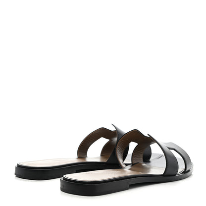 Hermes Box Calfskin Oran Sandals 38.5 Black 4 of 10