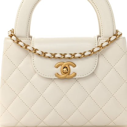 Chanel Shiny Aged Calfskin Quilted Nano Kelly Shopper White 8 of 10