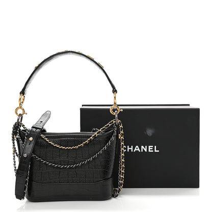 Chanel Calfskin Crocodile Embossed Small Gabrielle Cocodile Hobo Black 9 of 9