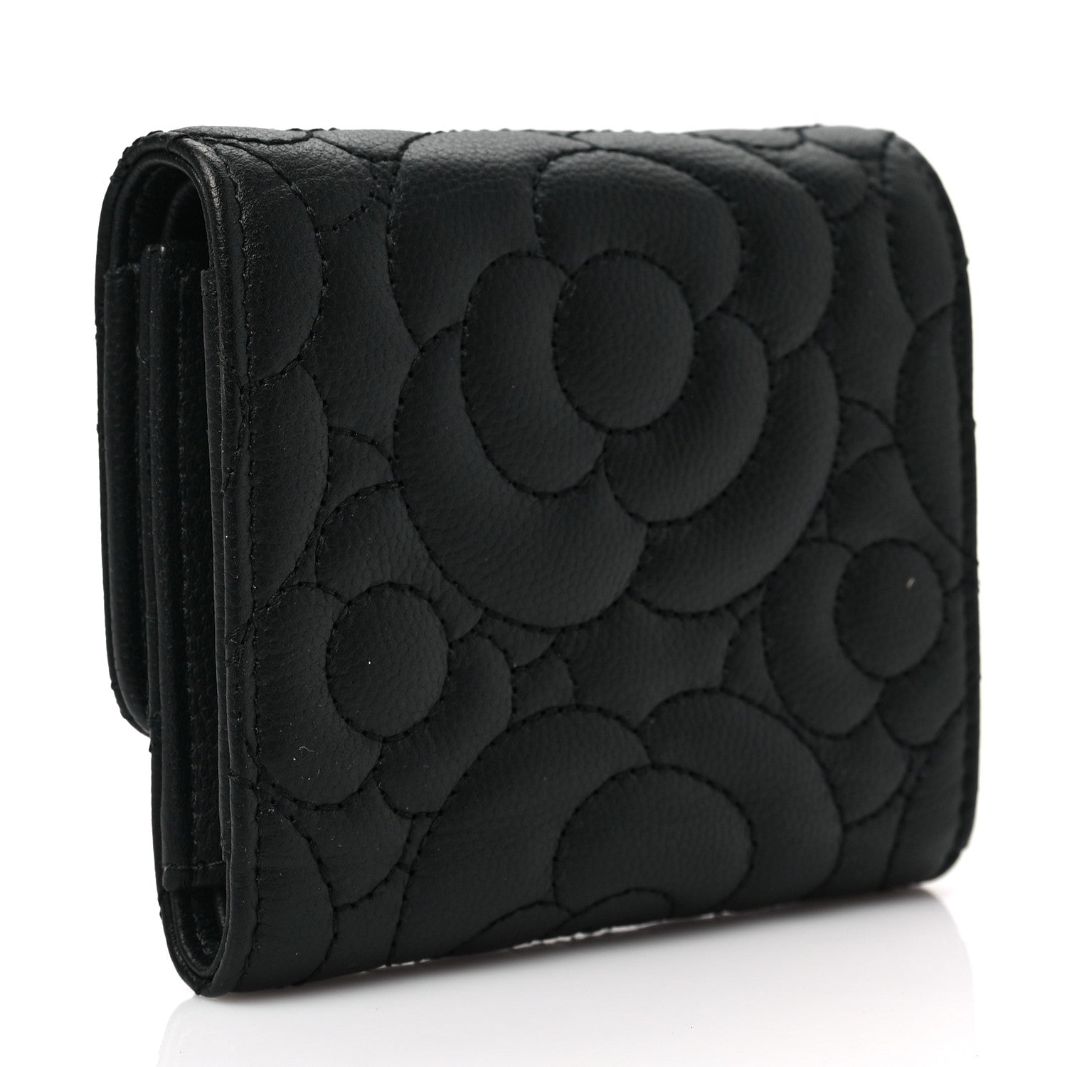 Chanel Caviar Camellia Embossed Compact Wallet Black 6 of 16