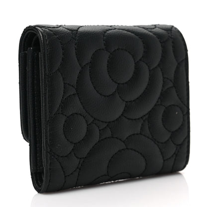 Chanel Caviar Camellia Embossed Compact Wallet Black 6 of 16