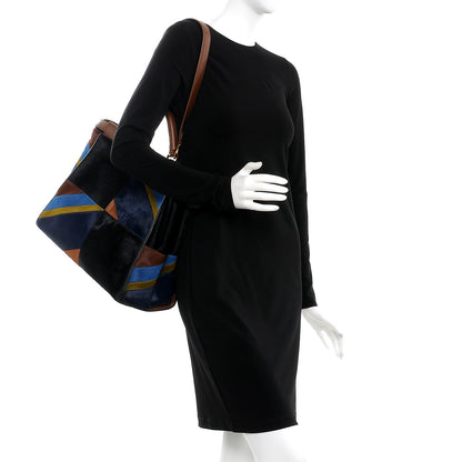 Fendi Calf Hair Patchwork Large Peekaboo Iconic Satchel Black Brown Multicolor 2 of 8