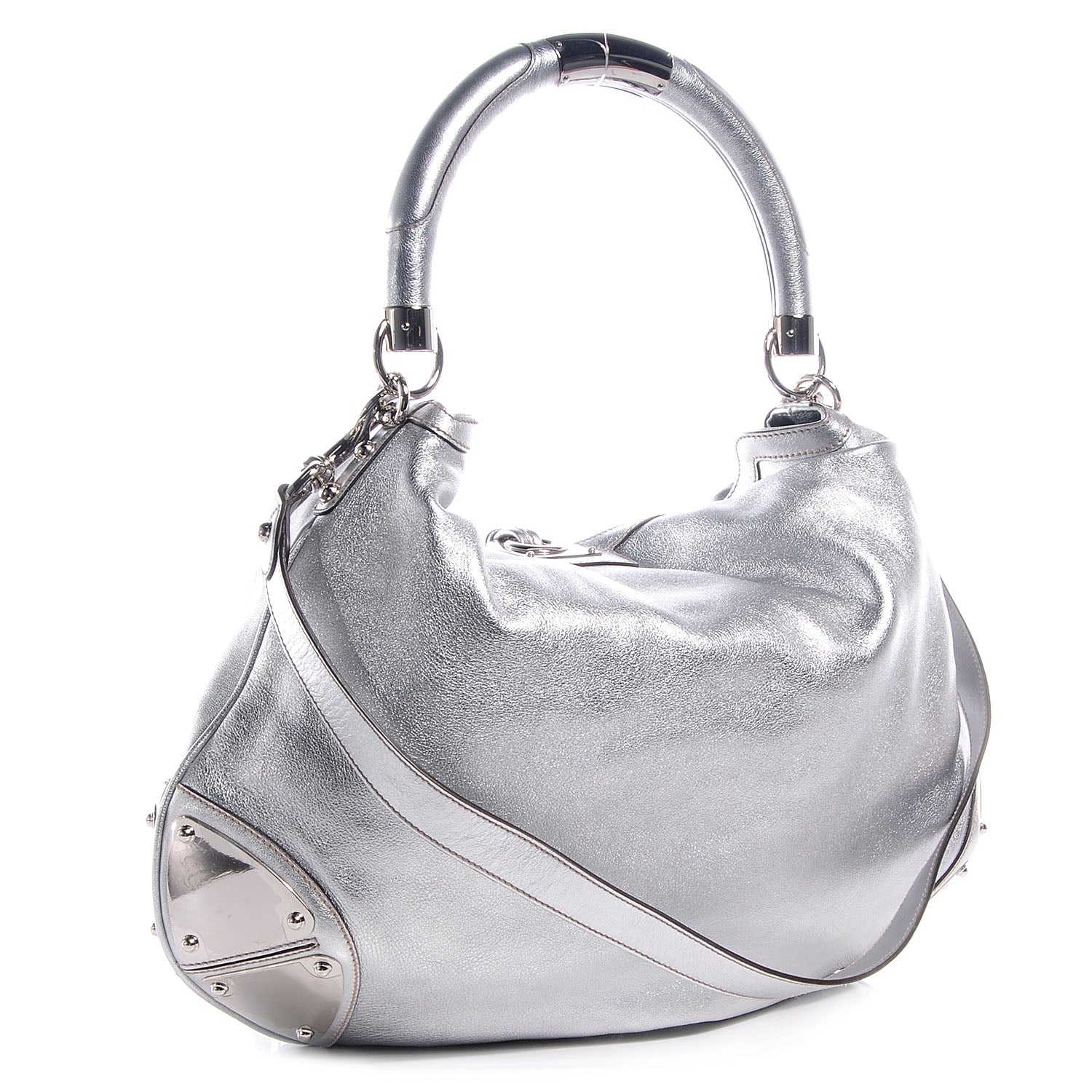 Gucci Leather Large Indy Top Handle Bag Silver 3 of 7