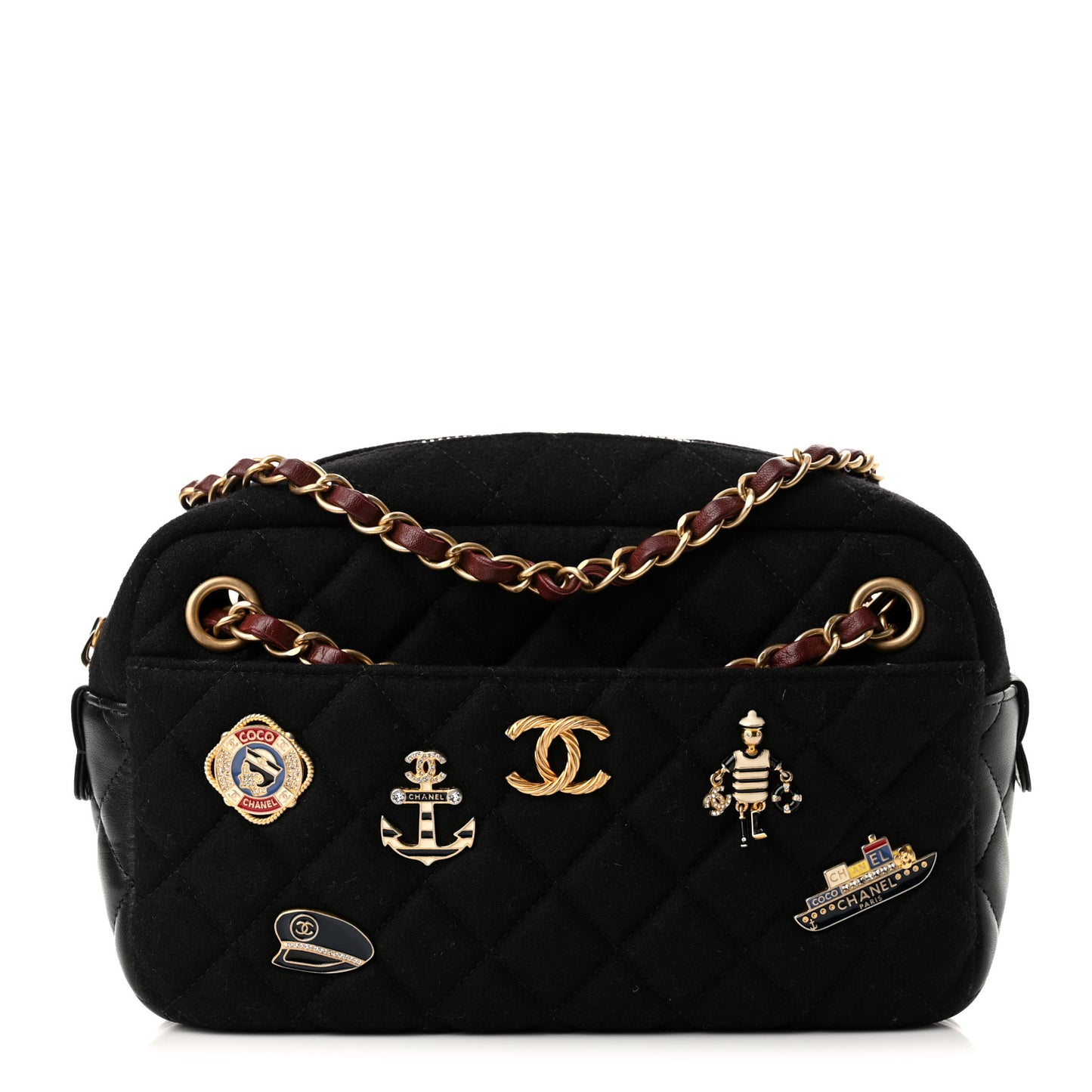 Felt Quilted Paris-Hamburg Charms Camera Case Dark Navy