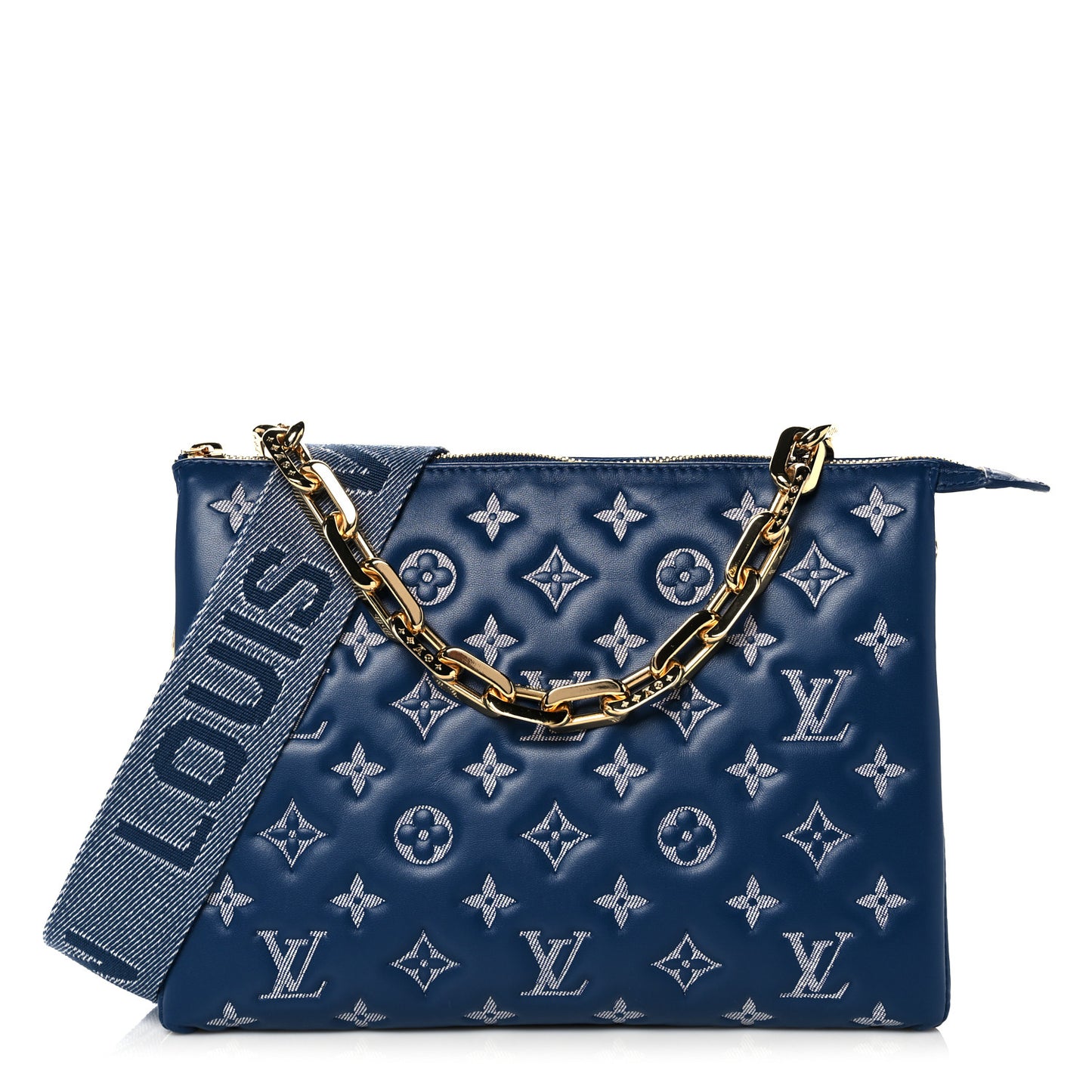 Lambskin Embossed Monogram Coussin PM Denim Blue