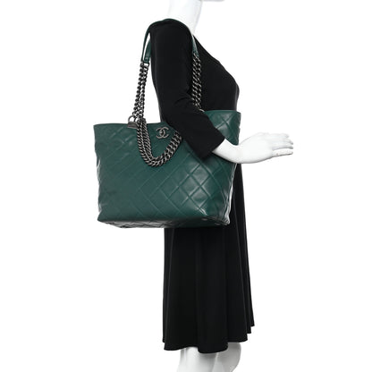Chanel Calfskin Quilted Large Shopping In Chains Tote Green 2 of 14