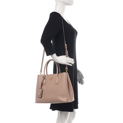 Prada Saffiano Cuir Medium Double Bag Cammeo Black 2 of 10