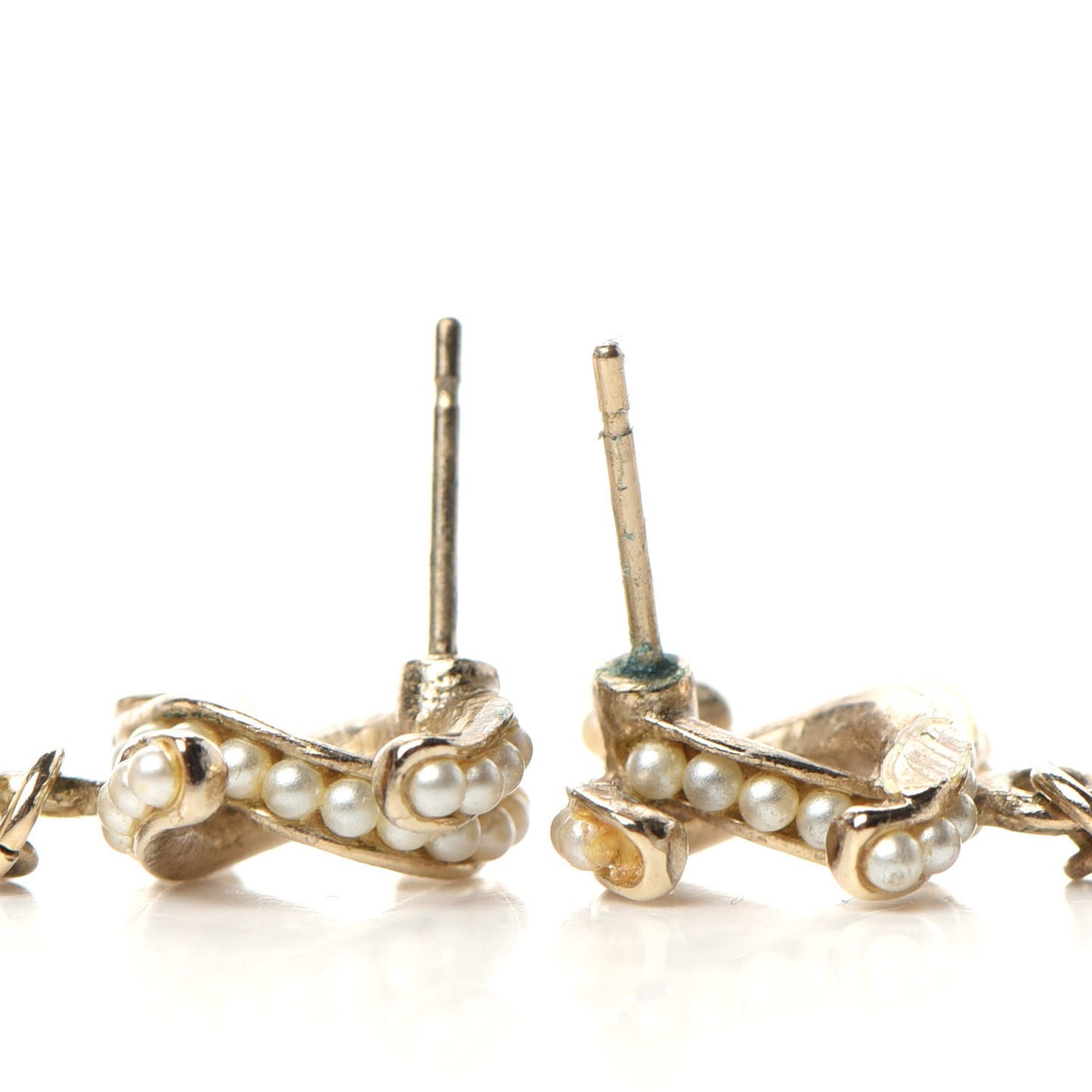 Pearl Twisted CC Drop Earrings Light Gold White