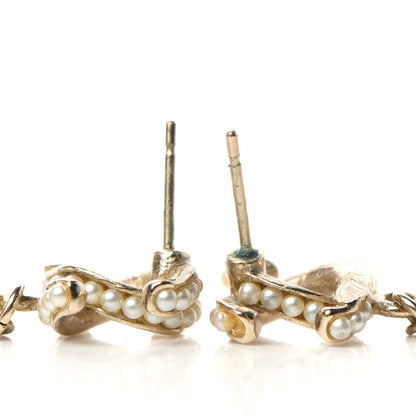 Chanel Pearl Twisted CC Drop Earrings Light Gold White 3 of 5