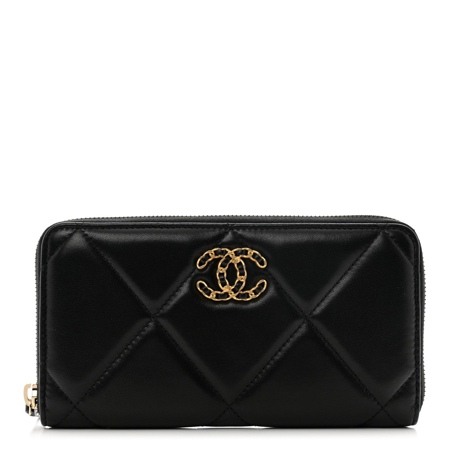 Lambskin Quilted 19 Long Zipped Around Wallet Black