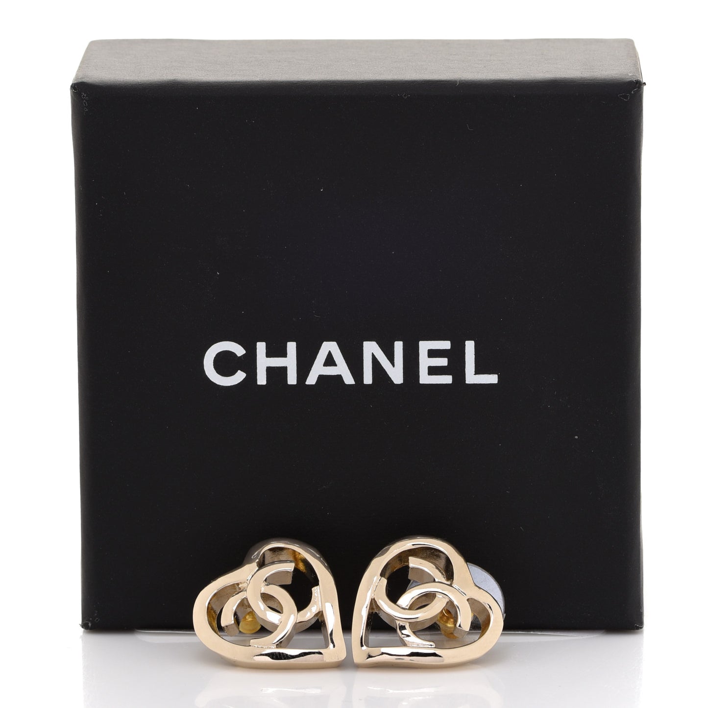 Metal CC Heart Coco In Love Earrings Gold