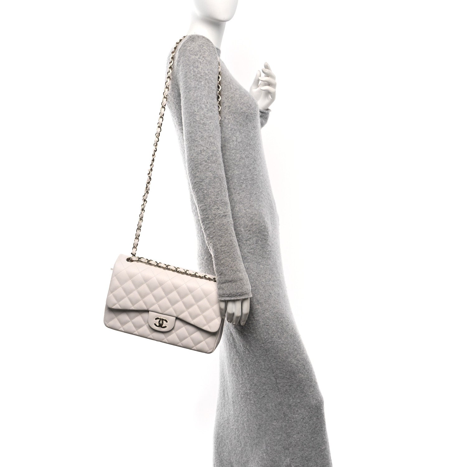 Chanel Caviar Quilted Jumbo Double Flap White 3 of 11
