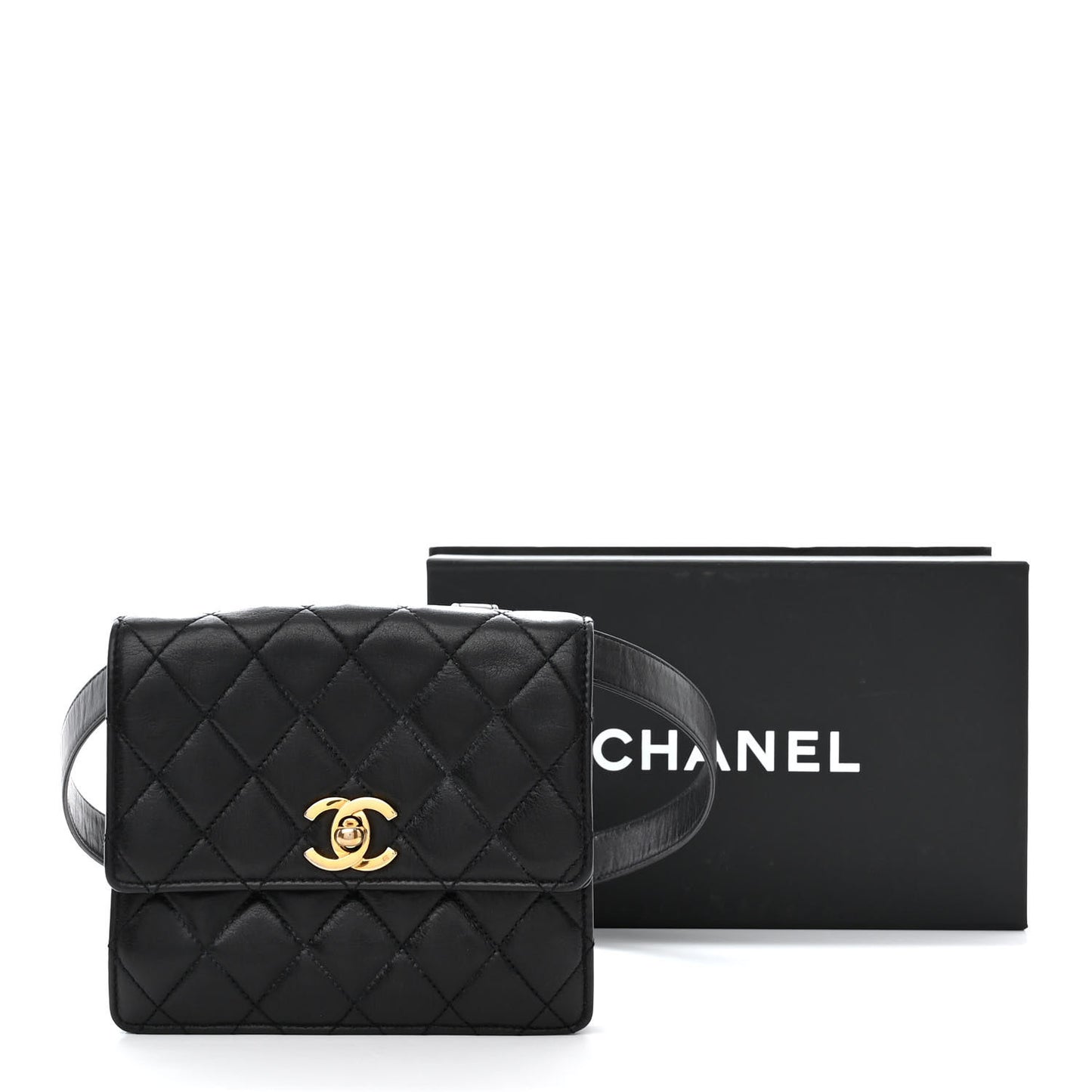 Lambskin Quilted Flap Waist Belt Bag 75 30 Black