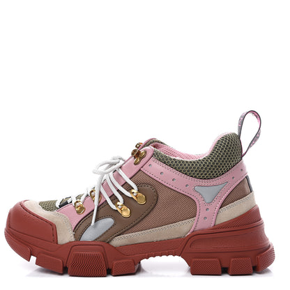 Gucci X SEGA Mesh Canvas Calfskin Womens Flashtrek Sneakers 38.5 Military Oatmeal Carmine Rose Ardesia 1 of 6