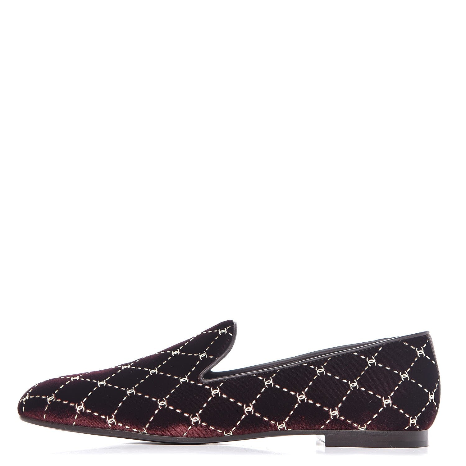 Chanel Velvet Moccasin Loafers 40 Burgundy 1 of 9