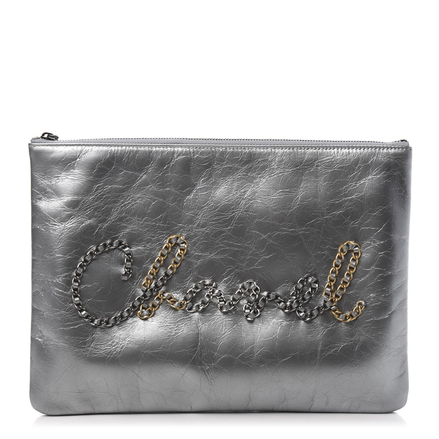 Chanel Metallic Crumpled Calfskin Chain 20s Signature Pouch Silver 1 of 10