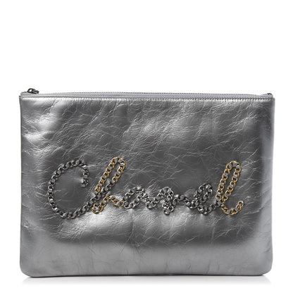 Chanel Metallic Crumpled Calfskin Chain 20s Signature Pouch Silver 1 of 10