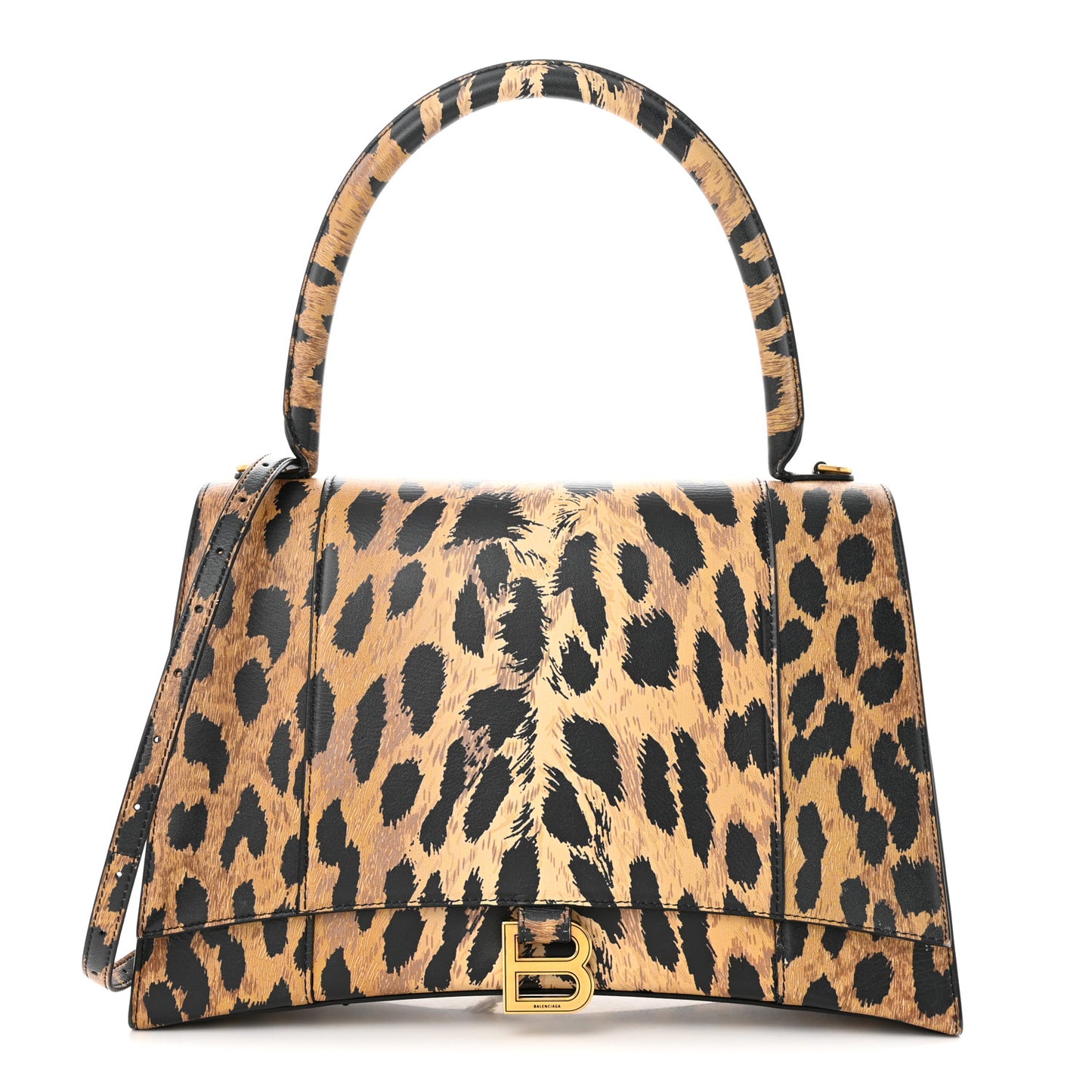 Smooth Calfskin Leopard Print Medium Hourglass Top Handle Bag Beige