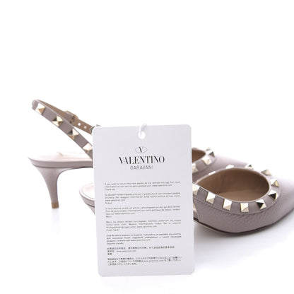 Valentino Garavani Pebbled Calfskin Rockstud Half D'Orsay Slingback 50mm Pumps 35 Poudre 5 of 12