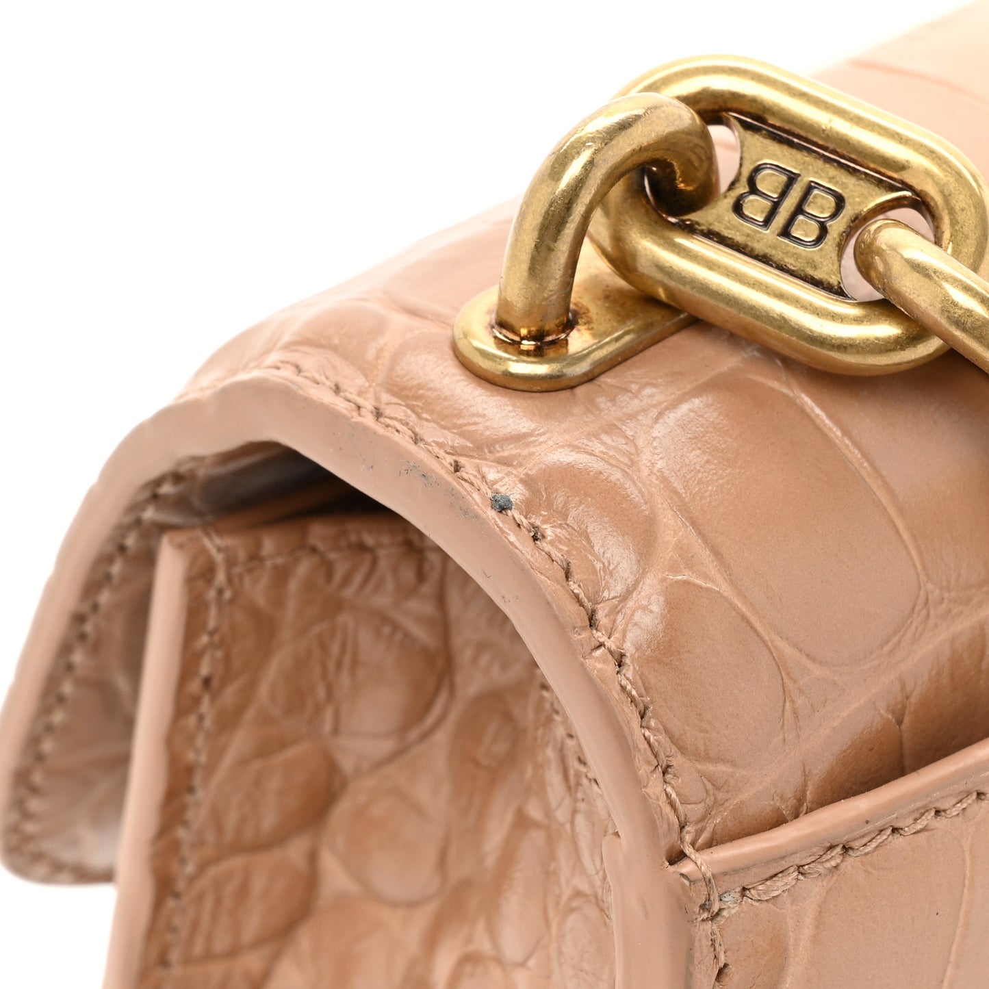 Extra Supple Calfskin Crocodile Embossed Gossip Chain Bag XS Nude Beige