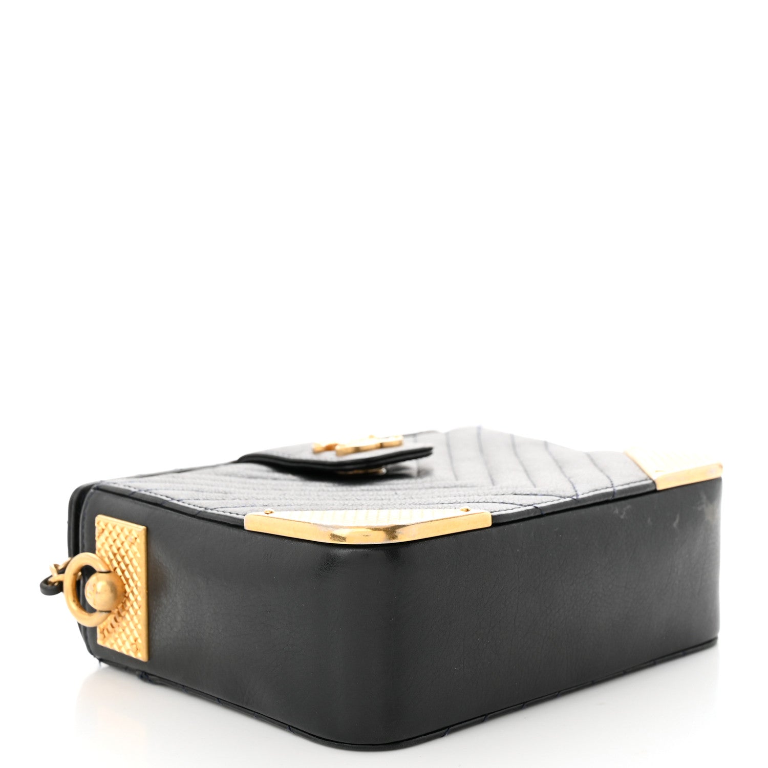 Chanel Calfskin Chevron Quilted Rock The Corner Minaudiere Bag Black 4 of 12