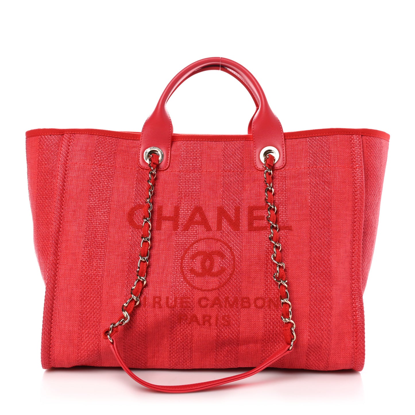 Mixed Fibers Striped Medium Deauville Tote Red