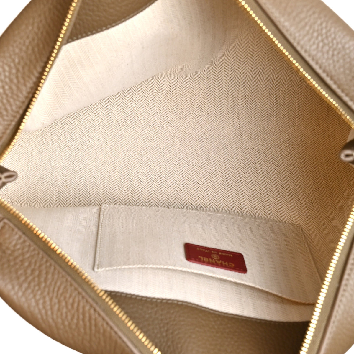 Grained Calfskin Large Zipped Pouch Dark Khaki