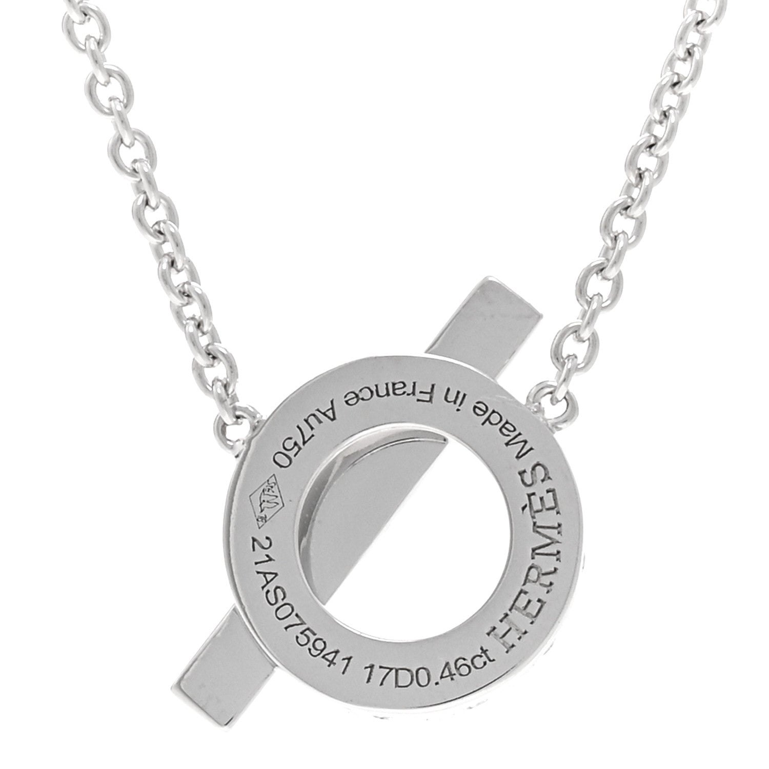 Hermes 18K White Gold Diamond Finesse Pendant Necklace 4 of 6