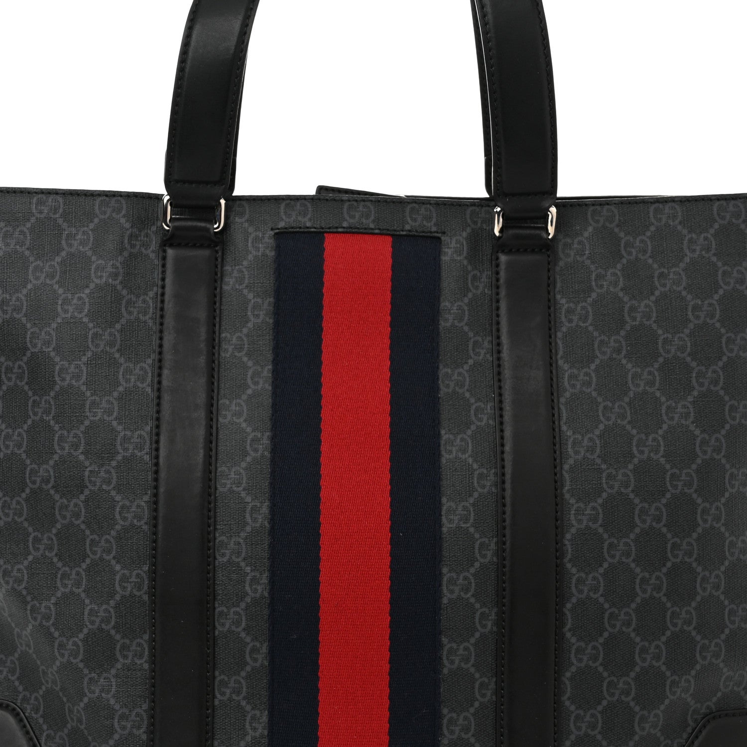 Gucci GG Supreme Monogram Web Tote Black Grey 8 of 10