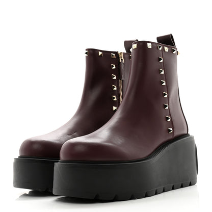 Valentino Garavani Calfskin Rockstud VLOGO Uniqueform Chelsea 55/85mm Flatform Ankle Boots 39 Rubin Black 3 of 11