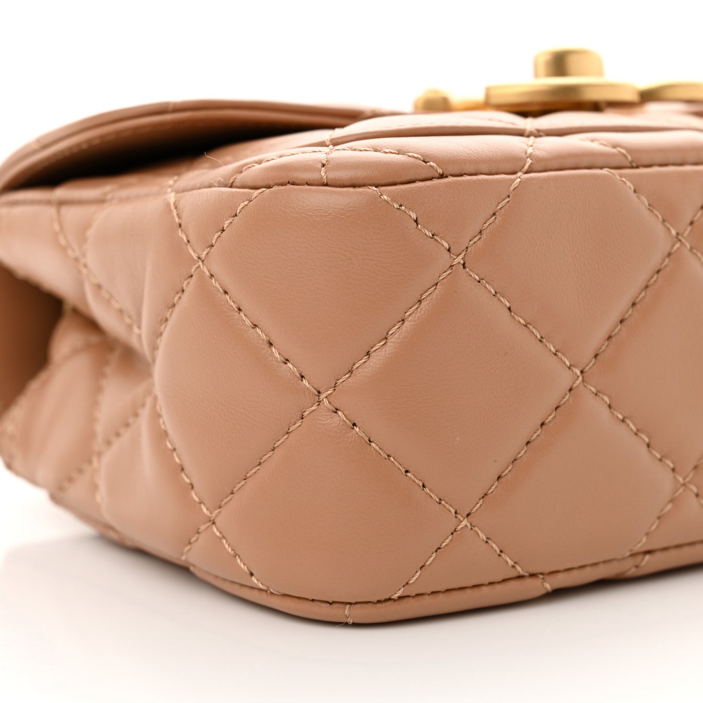 Shiny Lambskin Quilted Mini Maxi CC Flap Beige
