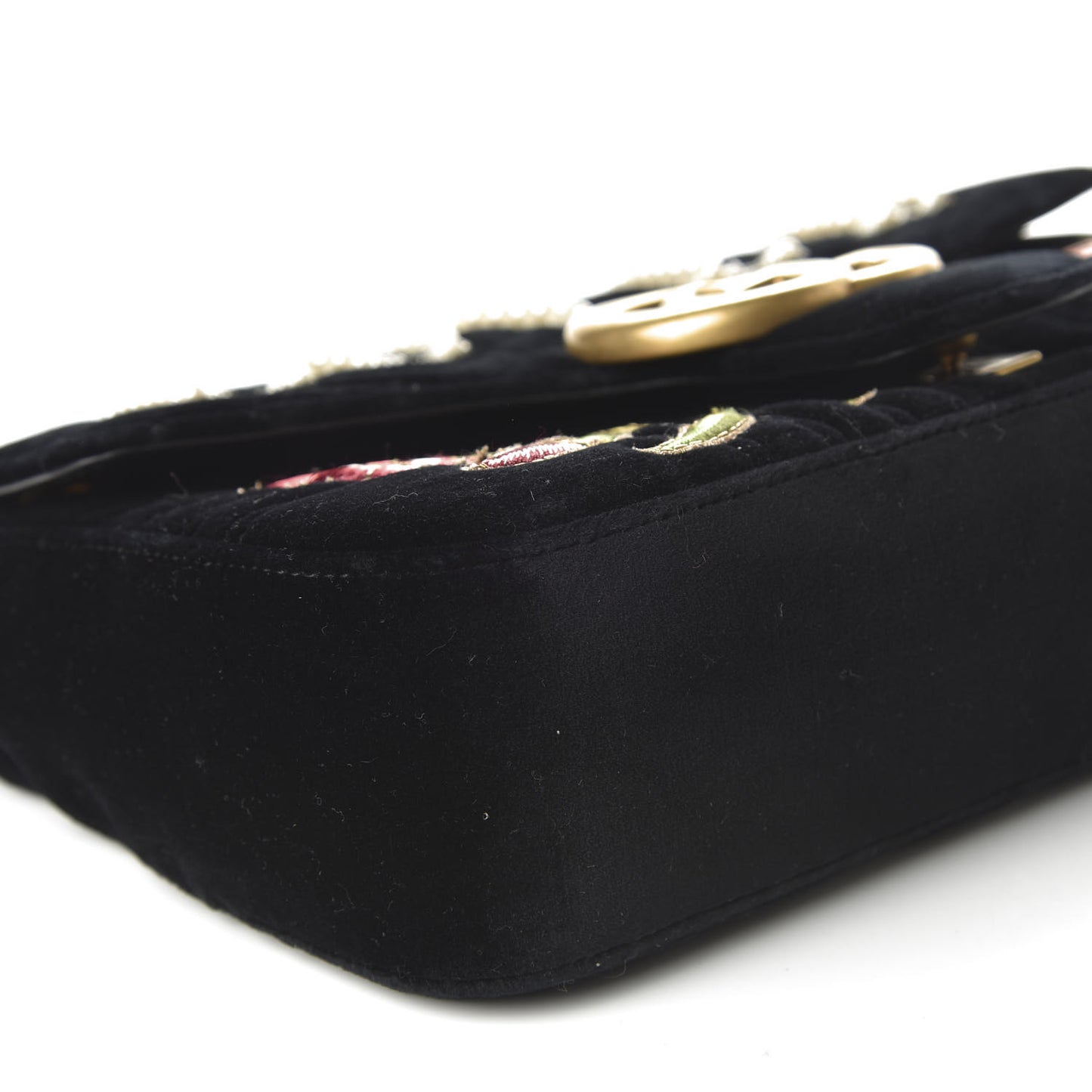 Velvet Matelasse Loved Embroidered Medium GG Marmont Shoulder Bag Black