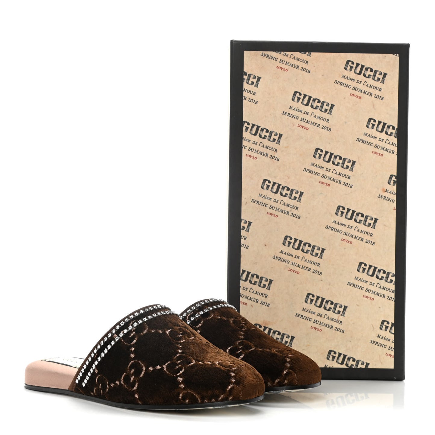 Velvet GG Monogram Crystal Slippers 37 Brown Vintage Cocoa