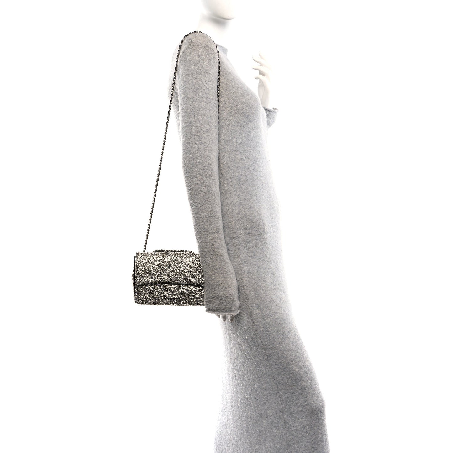 Satin Strass Mini Flap Silvery Black