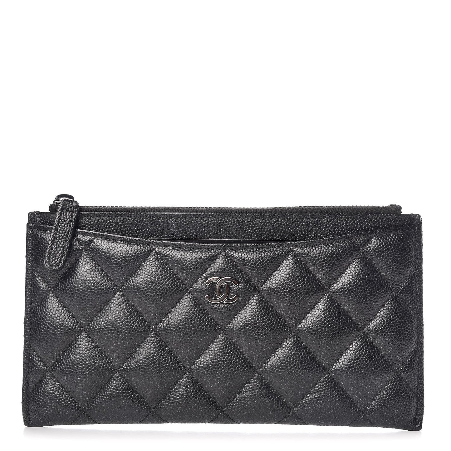Iridescent Caviar Quilted Classic Zip Pouch Black