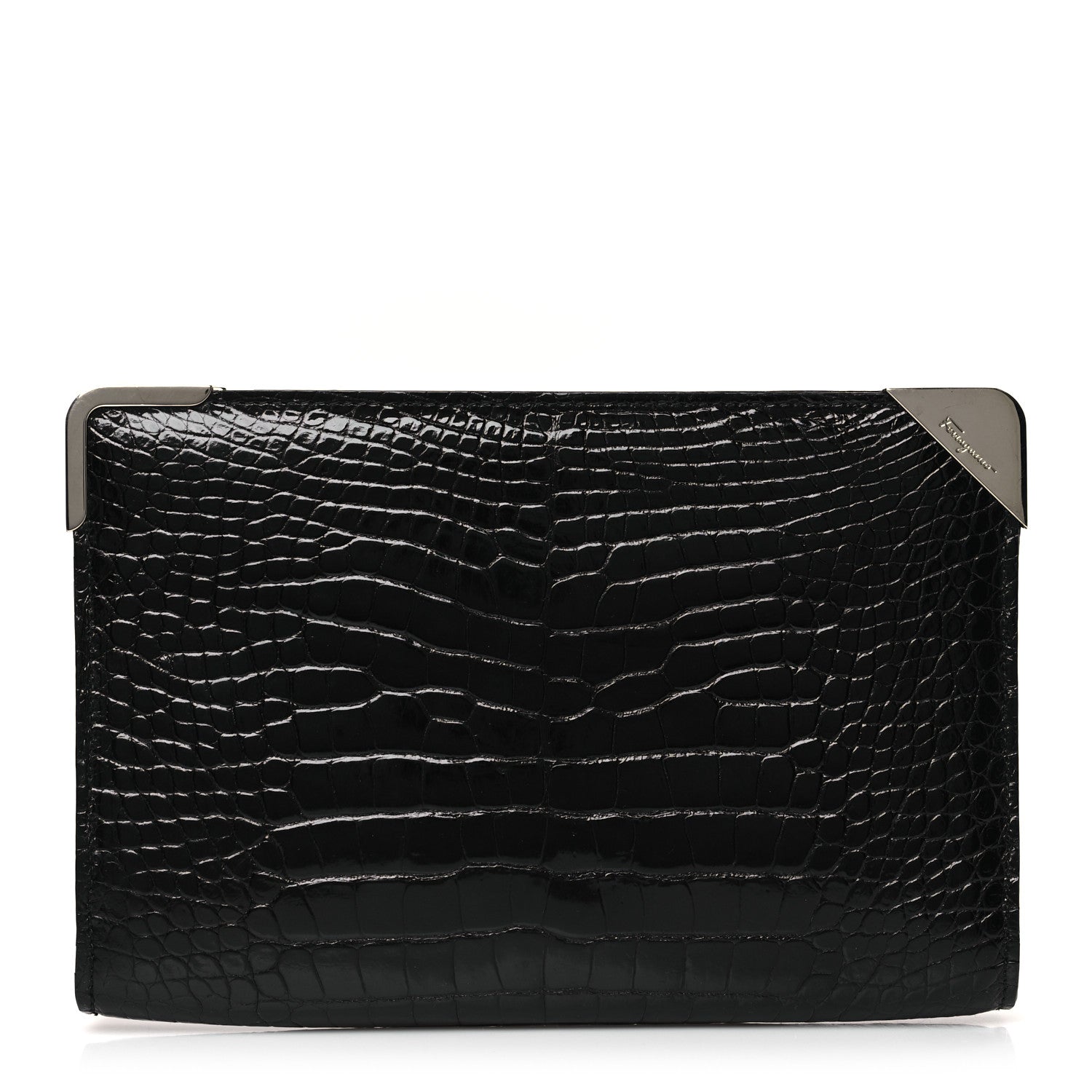 Salvatore Ferragamo Crocodile Frame Clutch Black 1 of 9