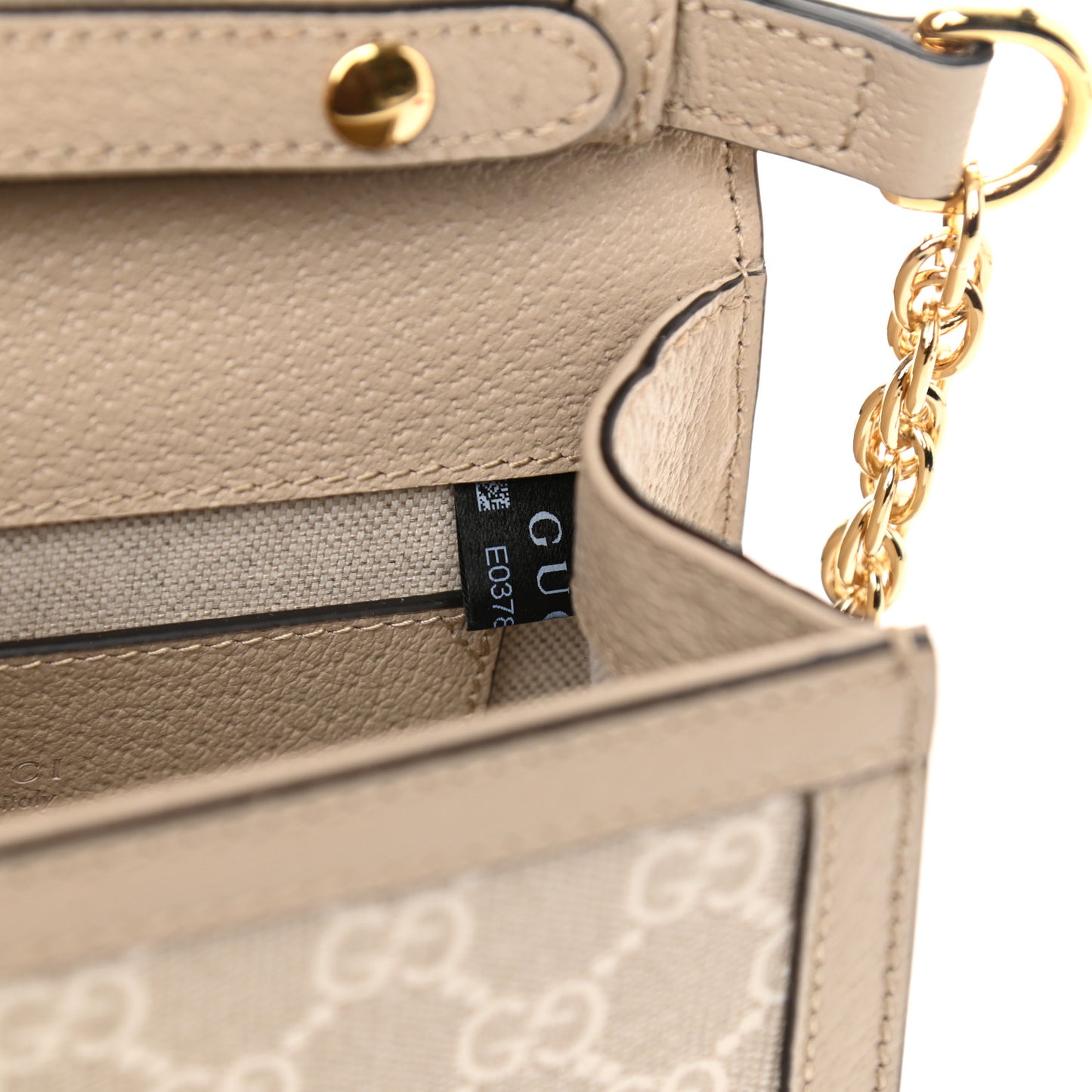 GG Supreme Monogram Textured Dollar Calfskin Web Mini Ophidia Padlock Top Handle Chain Shoulder Bag Beige Mystic White Oatmeal