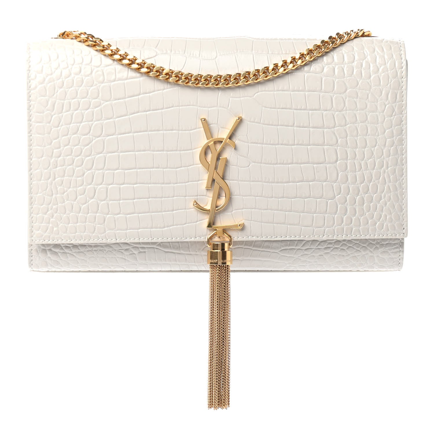 Saint Laurent Calfskin Crocodile Embossed Medium Classic Monogram Kate Tassel Satchel Crema Soft 1 of 4