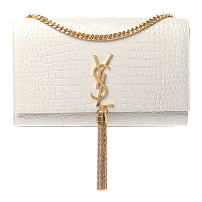 Saint Laurent Calfskin Crocodile Embossed Medium Classic Monogram Kate Tassel Satchel Crema Soft 1 of 4