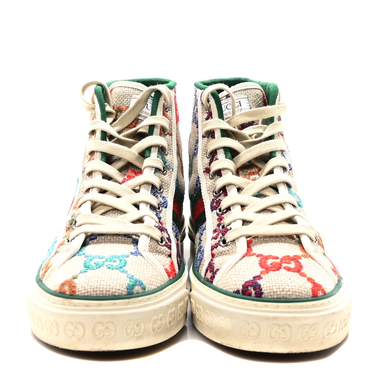 Gucci Linen Psychedelic Mini GG Monogram 1977 Tennis High Top Womens Sneakers 39 Multicolor Mystic White 5 of 9