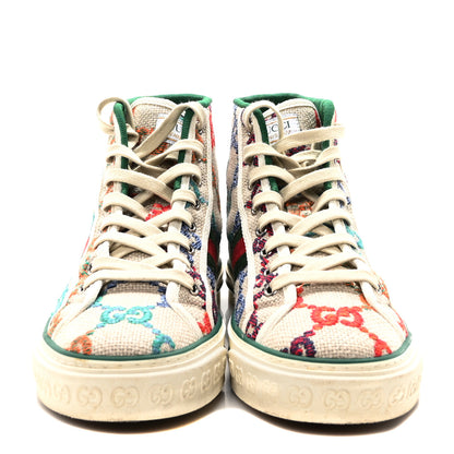 Gucci Linen Psychedelic Mini GG Monogram 1977 Tennis High Top Womens Sneakers 39 Multicolor Mystic White 5 of 9