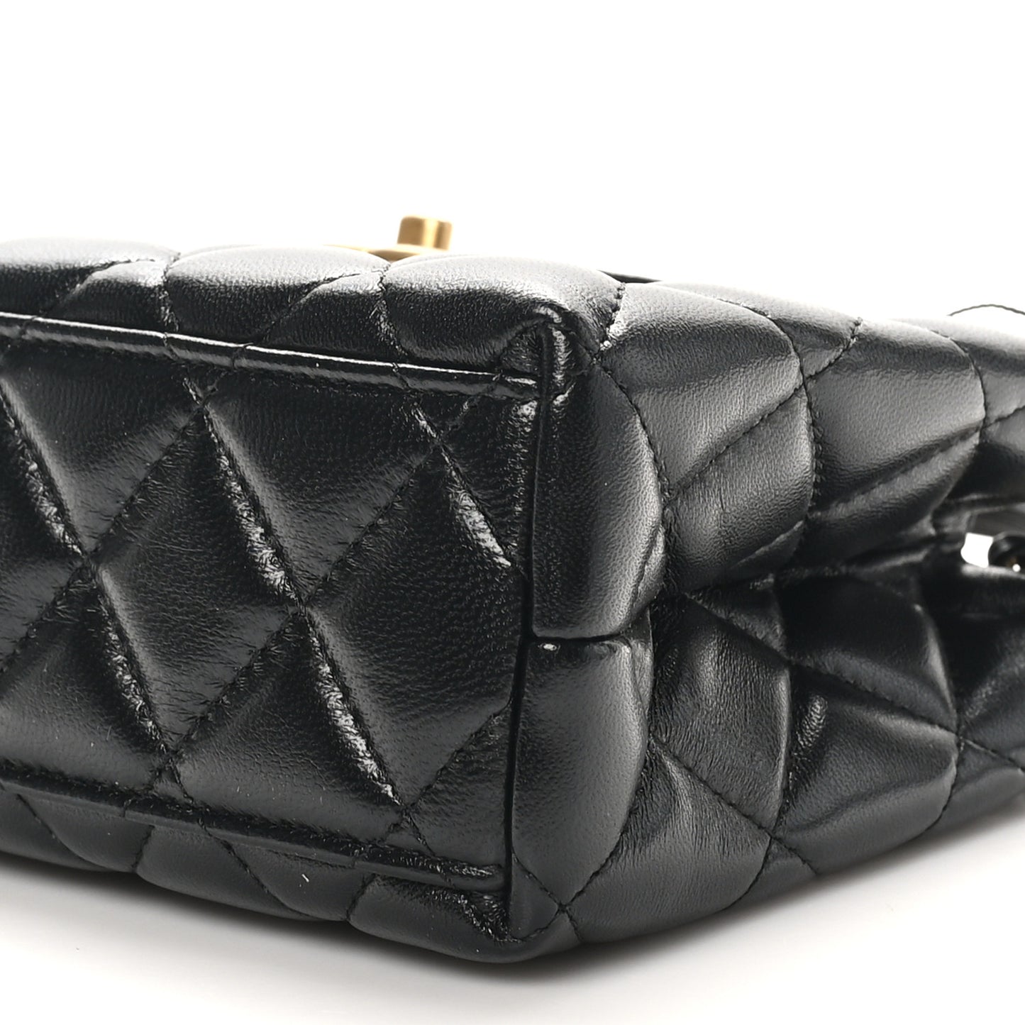 Shiny Aged Calfskin Quilted Nano Kelly Shopper Black